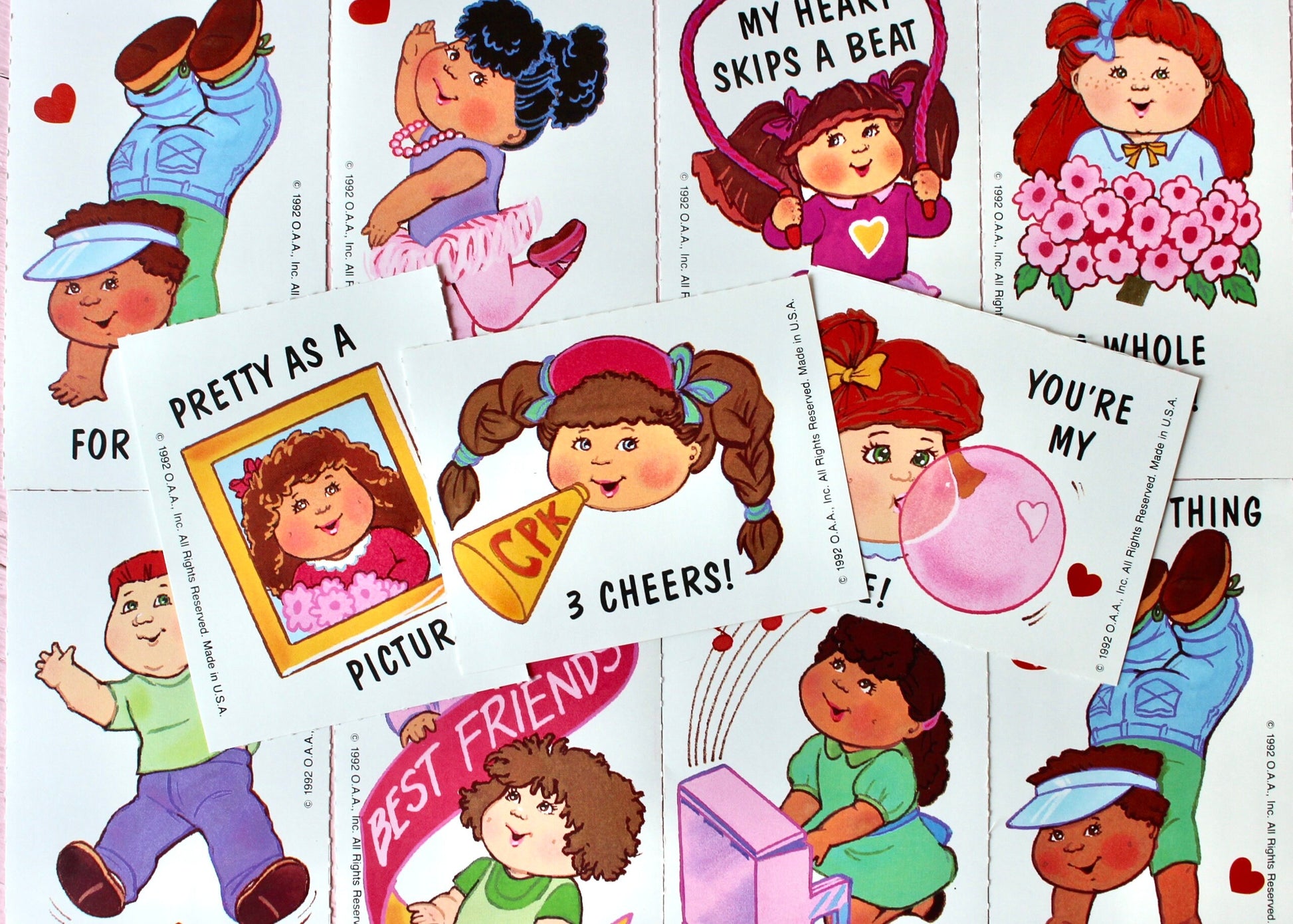 Cabbage Patch Kids Valentines Cards with Envelopes Set of 5, Vintage CPK Greeting Cards for Crafts Happy Mail Junk Journals