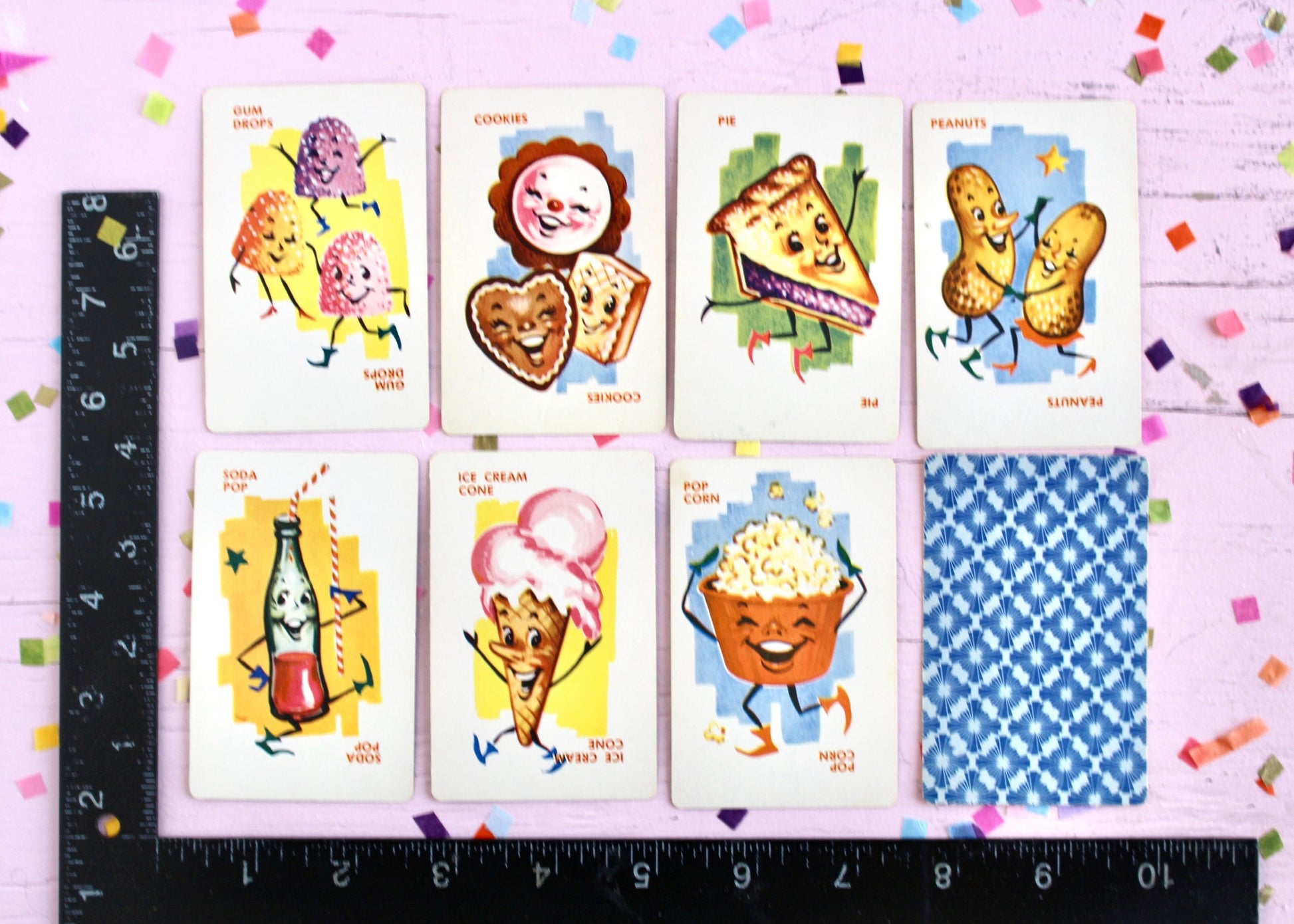 Candy Dandy Playing Cards Set of 8, Retro Candy Cards, 50s 60s Kitschy Candy Junk Journal Ephemera