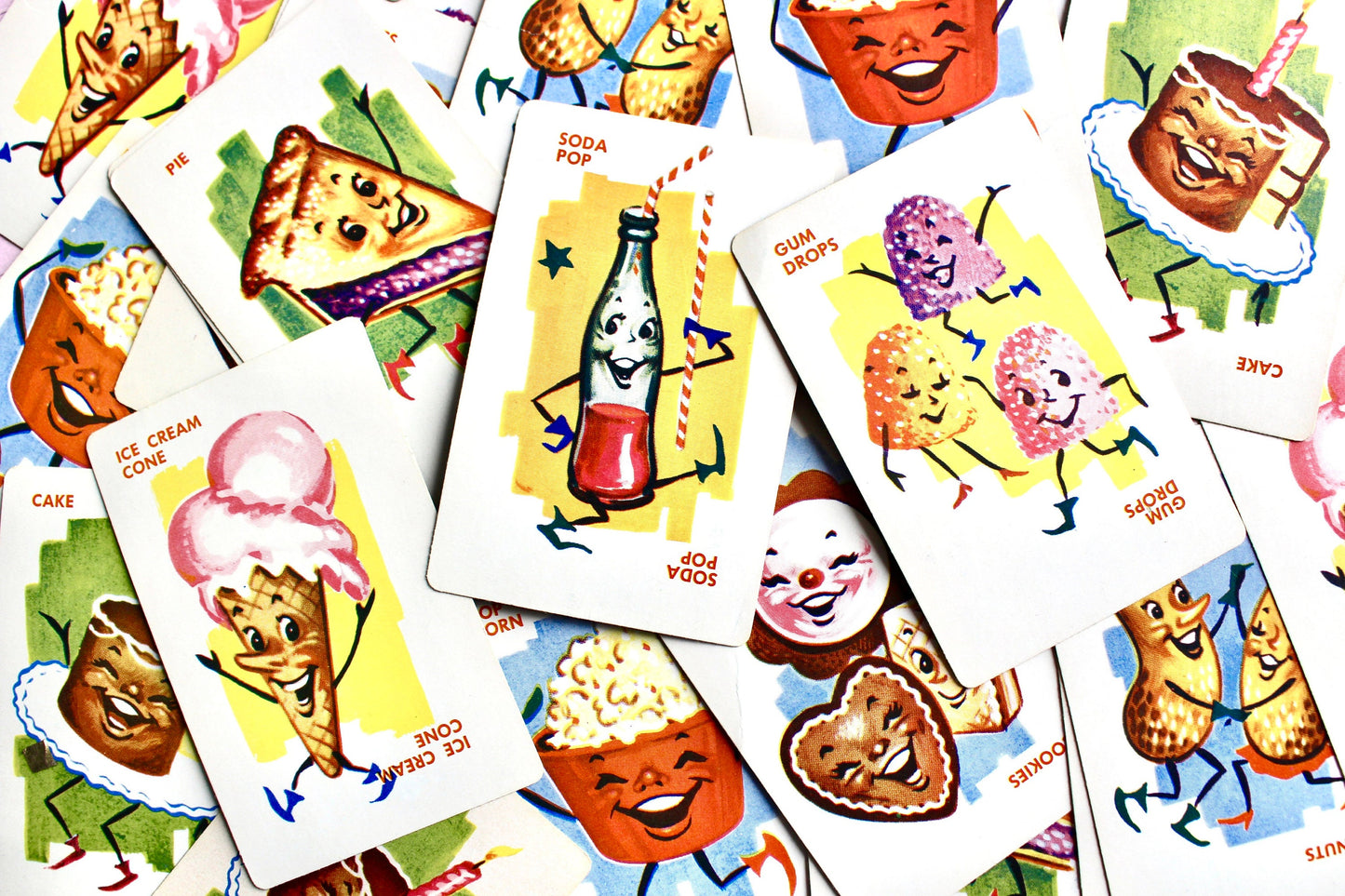 Candy Dandy Playing Cards Set of 8, Retro Candy Cards, 50s 60s Kitschy Candy Junk Journal Ephemera