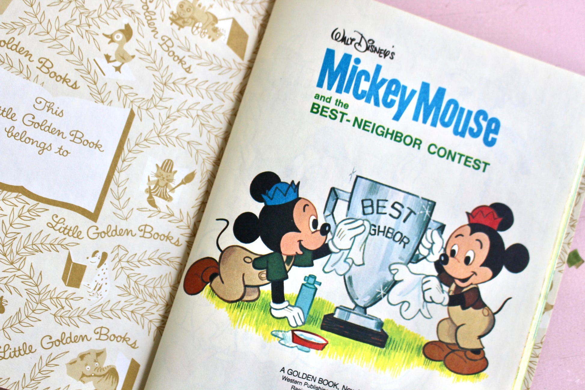 Mickey Mouse Golden Books Set of 2, Mickey Mouse Picnic, Mickey and the Best Neighbor Contest, Vintage 80s Walt Disney Mickey Paper Books