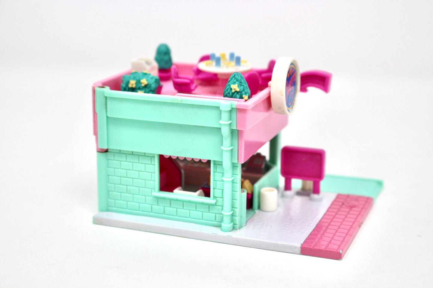 Pollyville Burger Drive In Drive Thru Polly Pocket Compact Set, Vintage Miniature Polly Toys, 90s Bluebird Pollyville Fast Food Burger Set