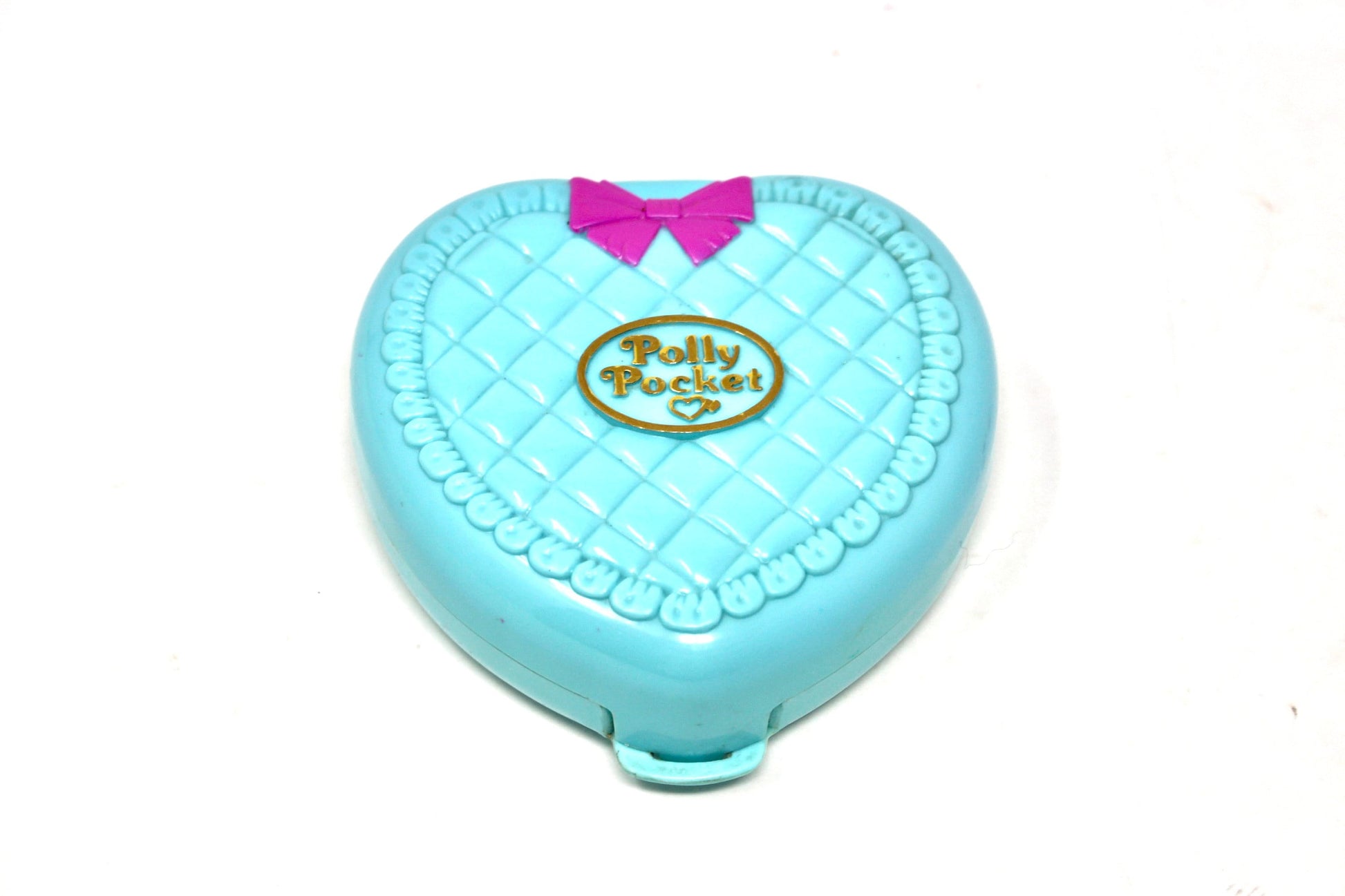 Polly Pocket Babytime Fun Teal Quilted Heart Compact Set, Vintage Baby Nursery Miniature Polly Toys, 90s Bluebird Babysitting Collection