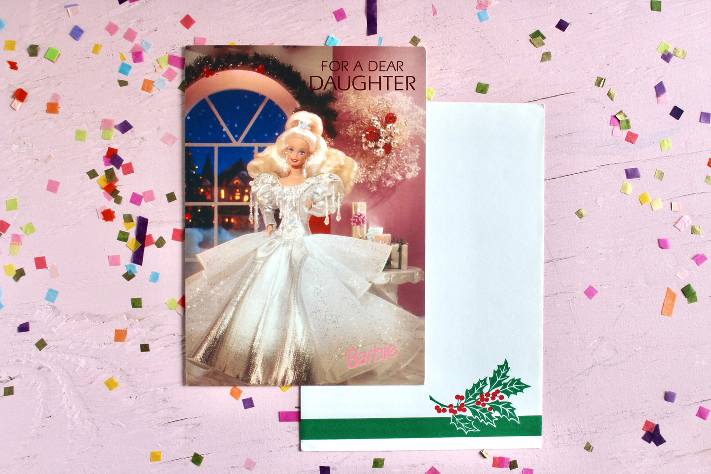 Holiday Barbie Christmas Greeting Card with Envelope, Vintage 90s Holiday Barbie Card, Retro Barbie Fashion Christmas Paper