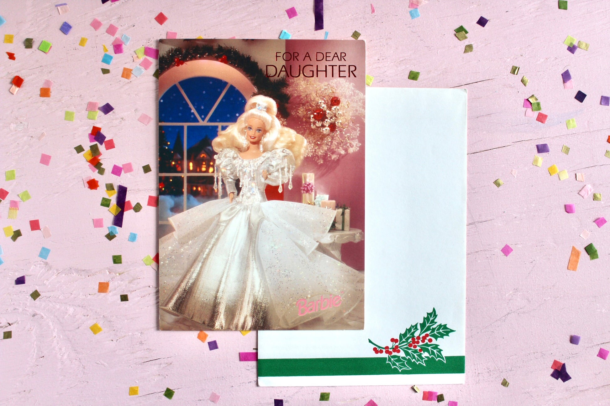 Holiday Barbie Christmas Greeting Card with Envelope, Vintage 90s Holiday Barbie Card, Retro Barbie Fashion Christmas Paper