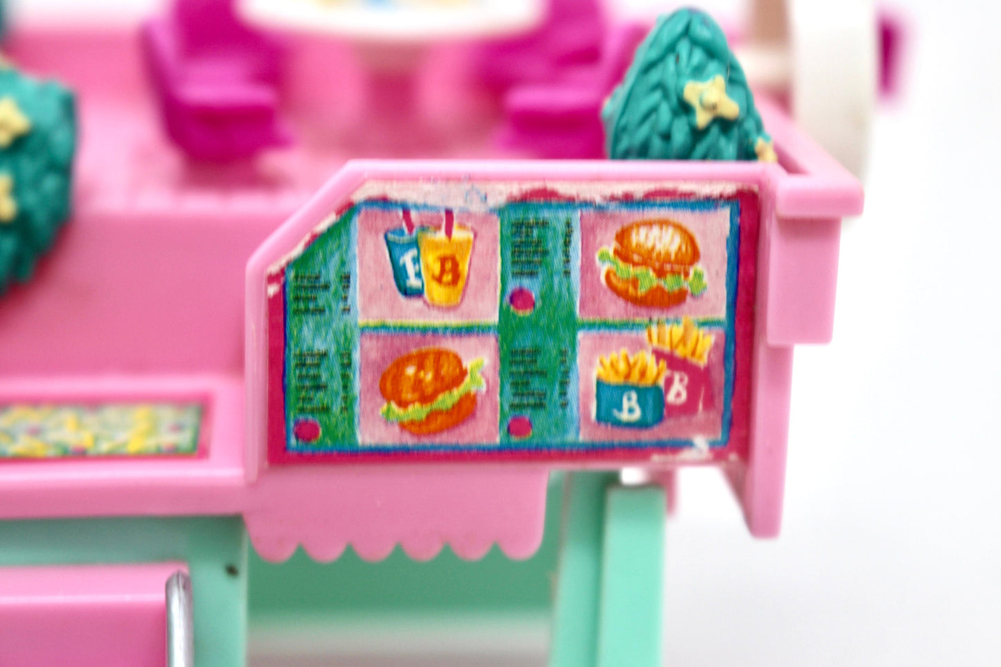 Pollyville Burger Drive In Drive Thru Polly Pocket Compact Set, Vintage Miniature Polly Toys, 90s Bluebird Pollyville Fast Food Burger Set