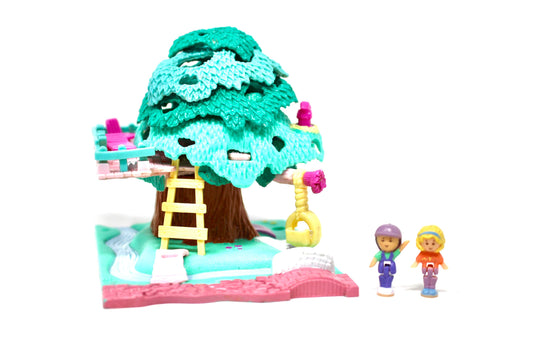 Pollyville Treehouse Polly Pocket Complete Compact Set, Vintage Miniature Polly Figure Toys, 90s Bluebird Polly Pocket Tree House Toy