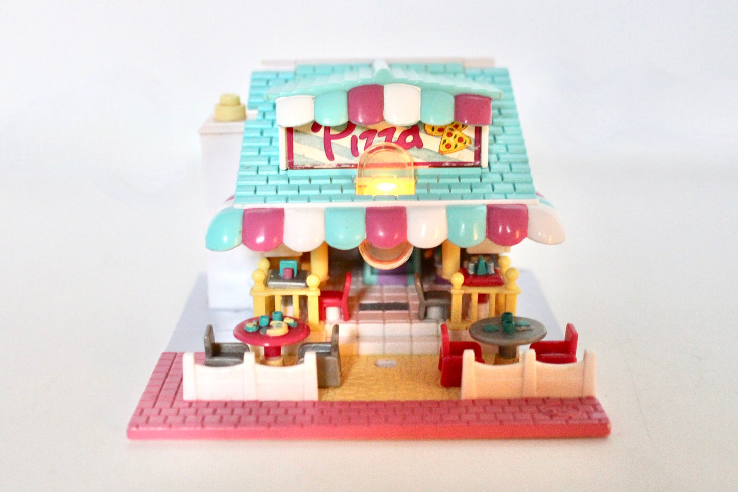 Pollyville Pizzeria Polly Pocket Compact Set, Complete, Vintage Miniature Polly Figure Toys, 90s Bluebird Polly Pocket Restaurant Toy