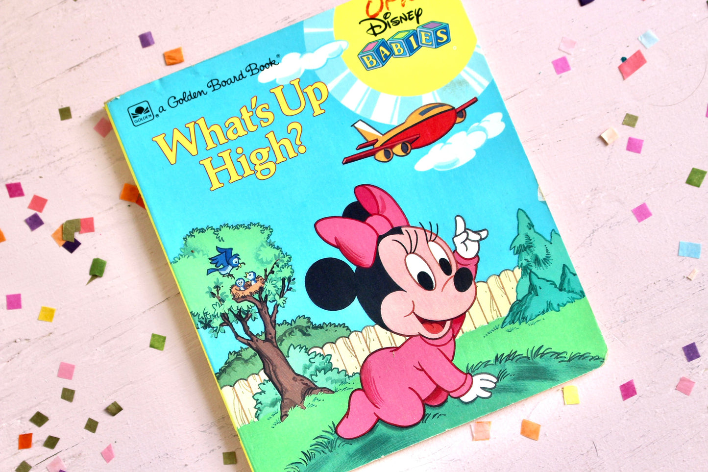 Disney Babies Hardcover Kids Book, What's Up High?, Vintage 80s Early Learning Kids Book, Board Book for Toddlers