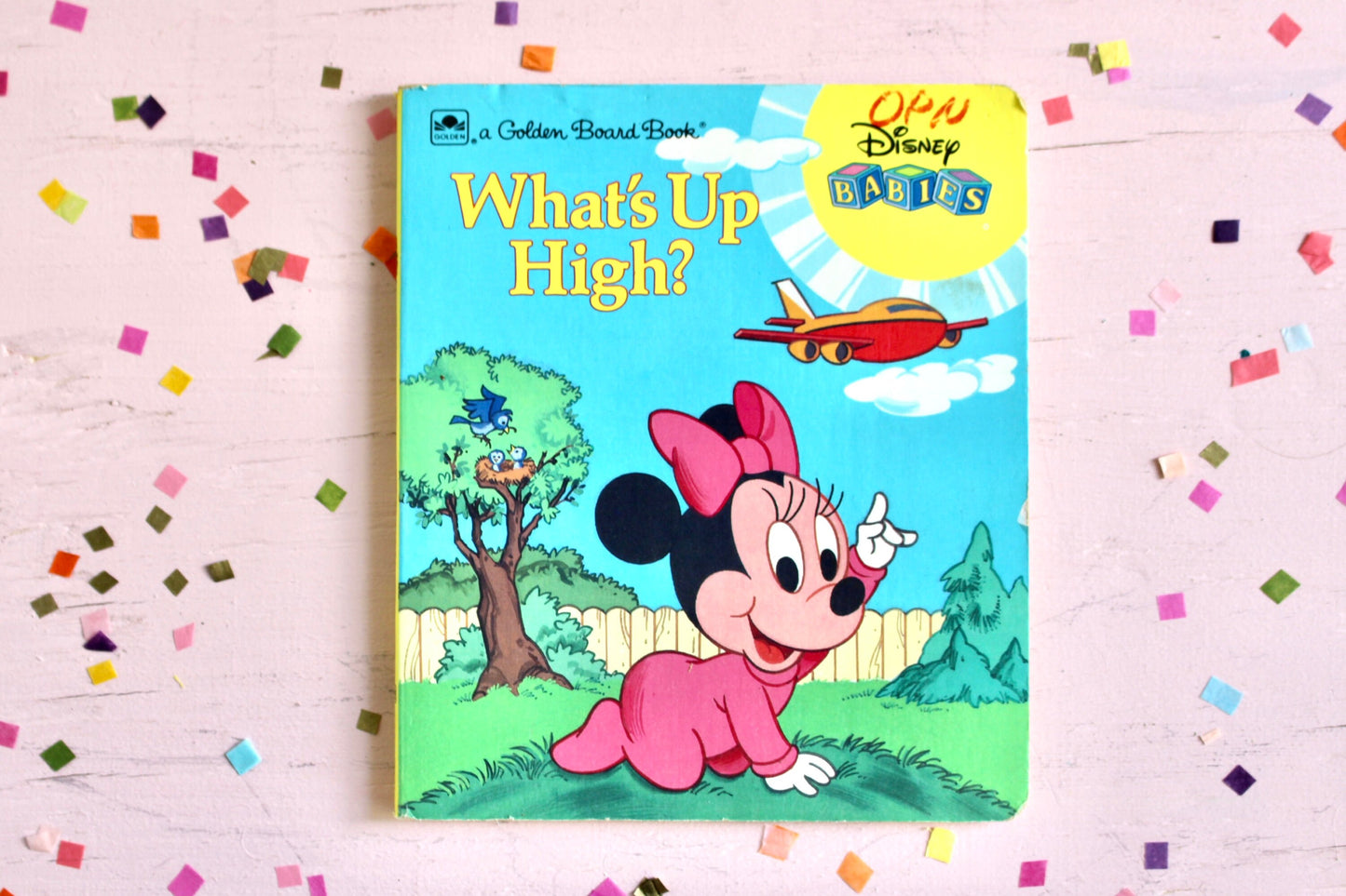 Disney Babies Hardcover Kids Book, What's Up High?, Vintage 80s Early Learning Kids Book, Board Book for Toddlers