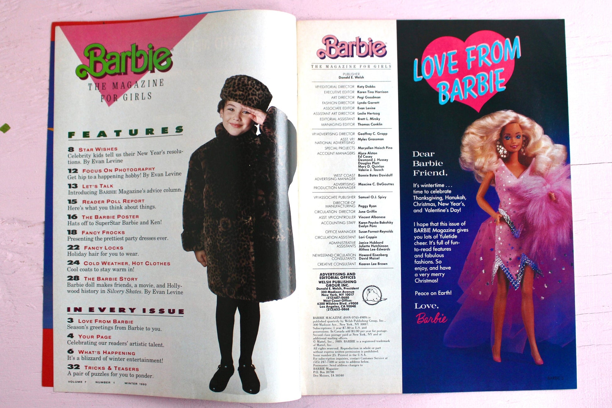 Happy Holidays Barbie Magazine for Kids Winter 1989, Vintage 80s Holiday Barbie Comic, Superstar Barbie Poster