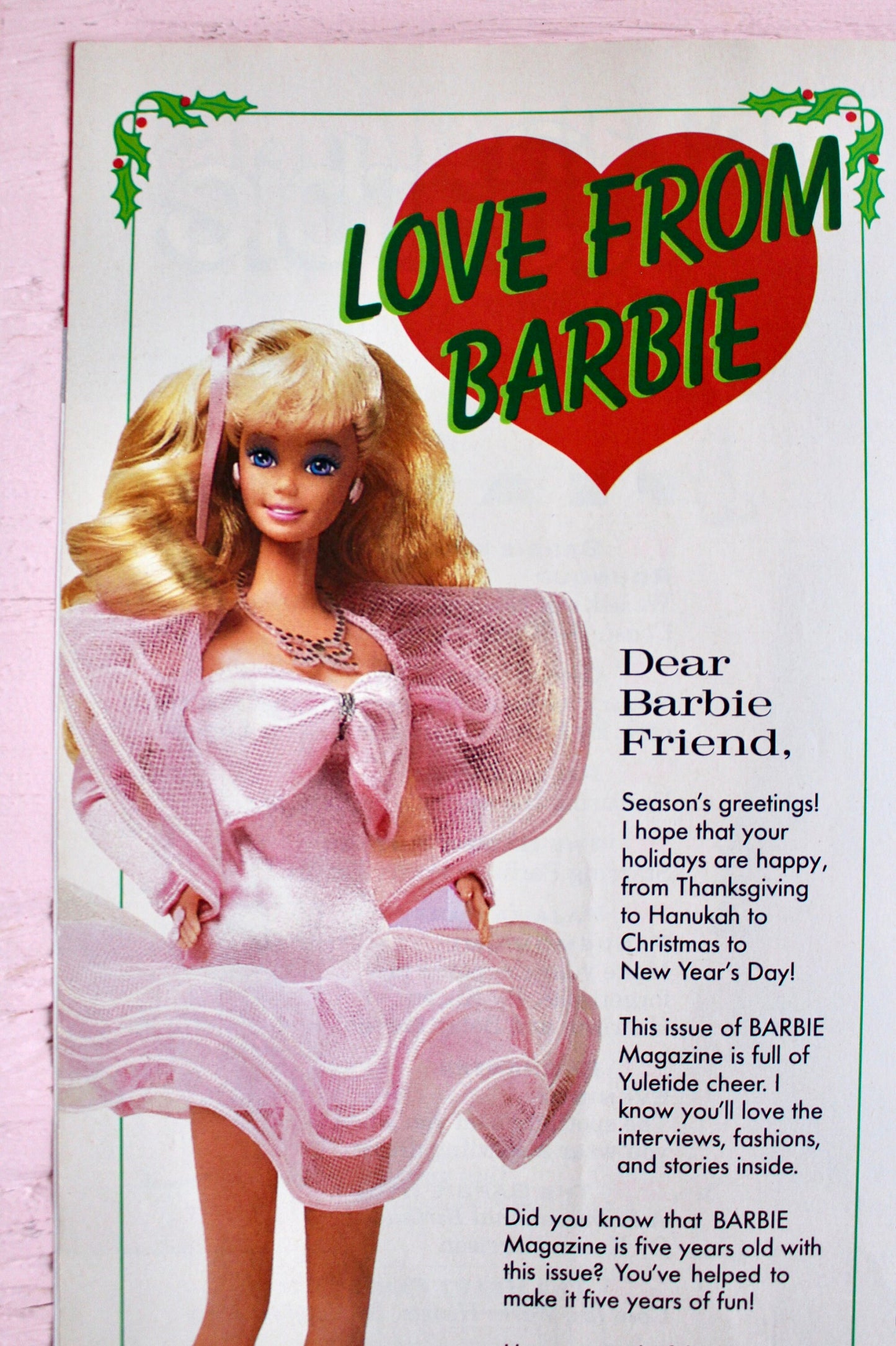 Happy Holidays Barbie Magazine for Kids Winter 1988, Vintage 80s Holiday Barbie Comic, Perfume Pretty Barbie Poster