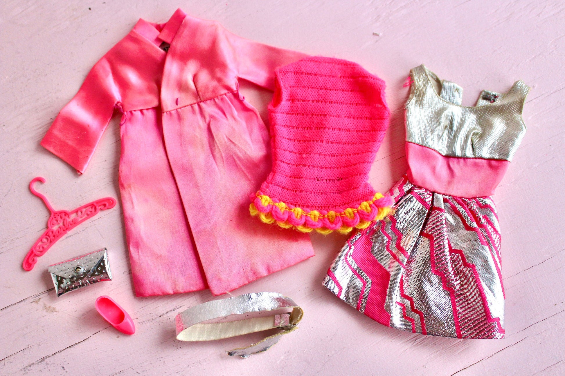 RARE JCPenny Talking Barbie Silver N Satin Fashion #1552, Mod Vintage Barbie Pink and Silver Dress Coat Belt, Vintage 50s 60s Era Barbie