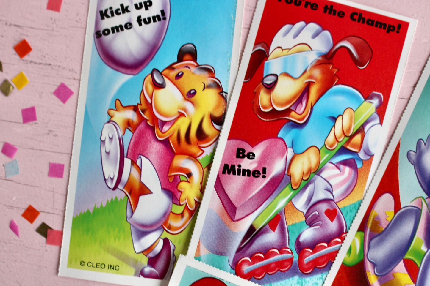 Vintage Animals Valentine Cards Set of 5, 90s Kids Skater Sports Valentines for Collecting and Happy Mail