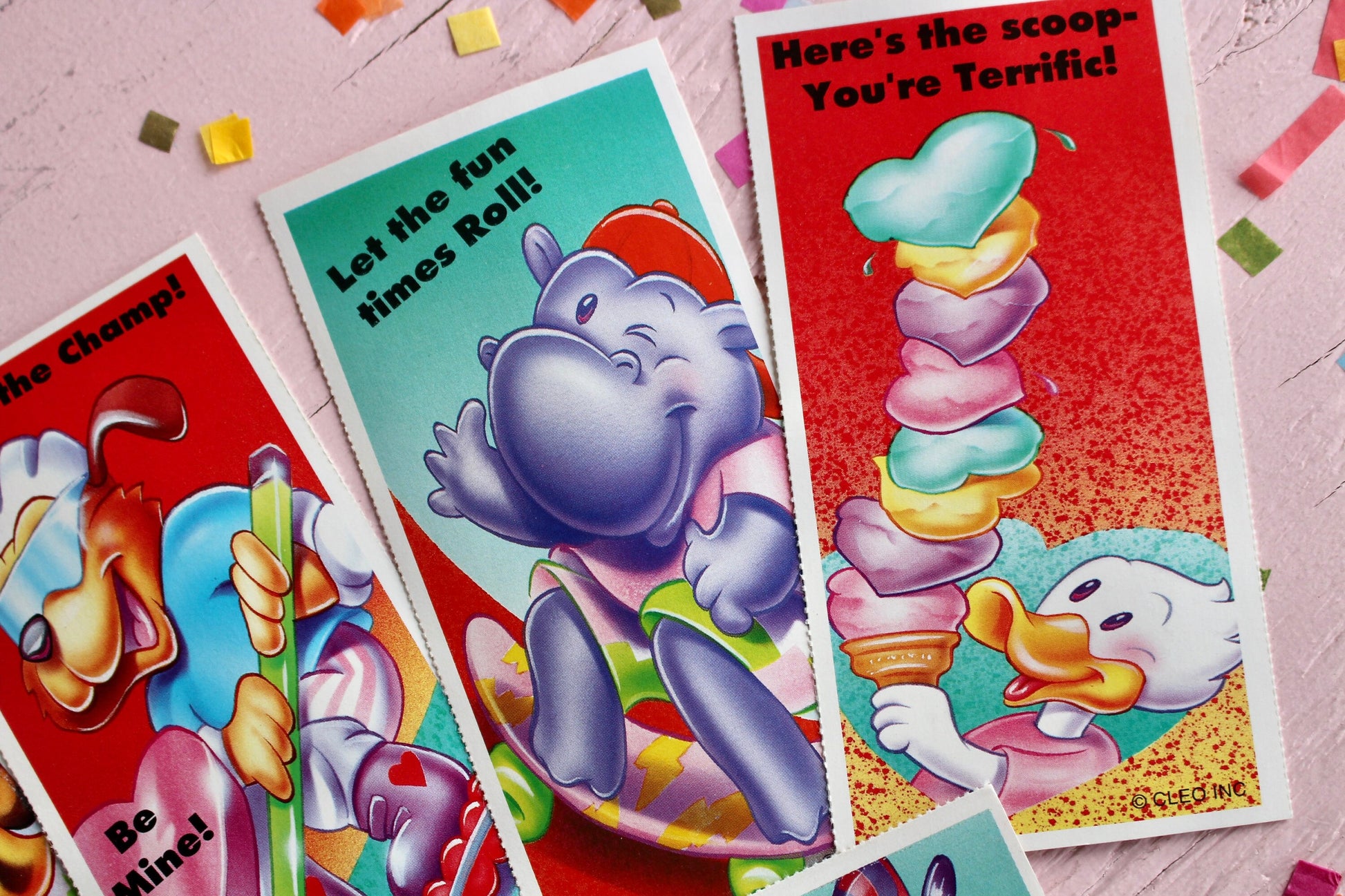 Vintage Animals Valentine Cards Set of 5, 90s Kids Skater Sports Valentines for Collecting and Happy Mail