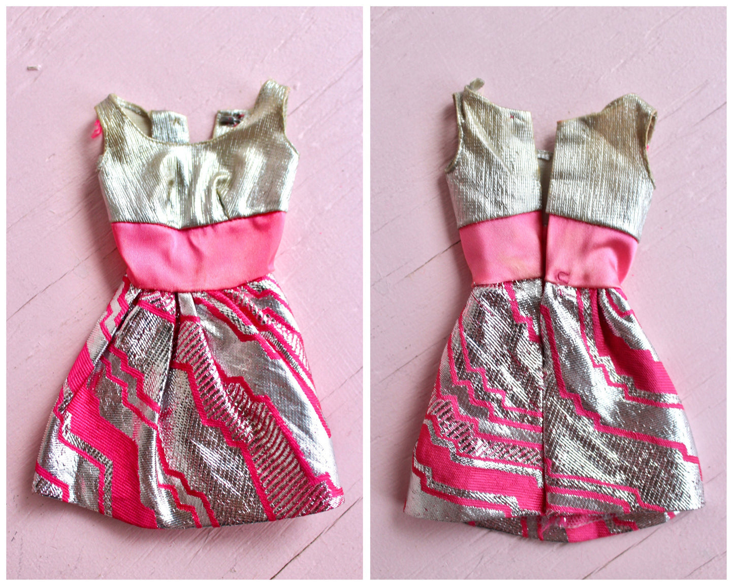 RARE JCPenny Talking Barbie Silver N Satin Fashion #1552, Mod Vintage Barbie Pink and Silver Dress Coat Belt, Vintage 50s 60s Era Barbie