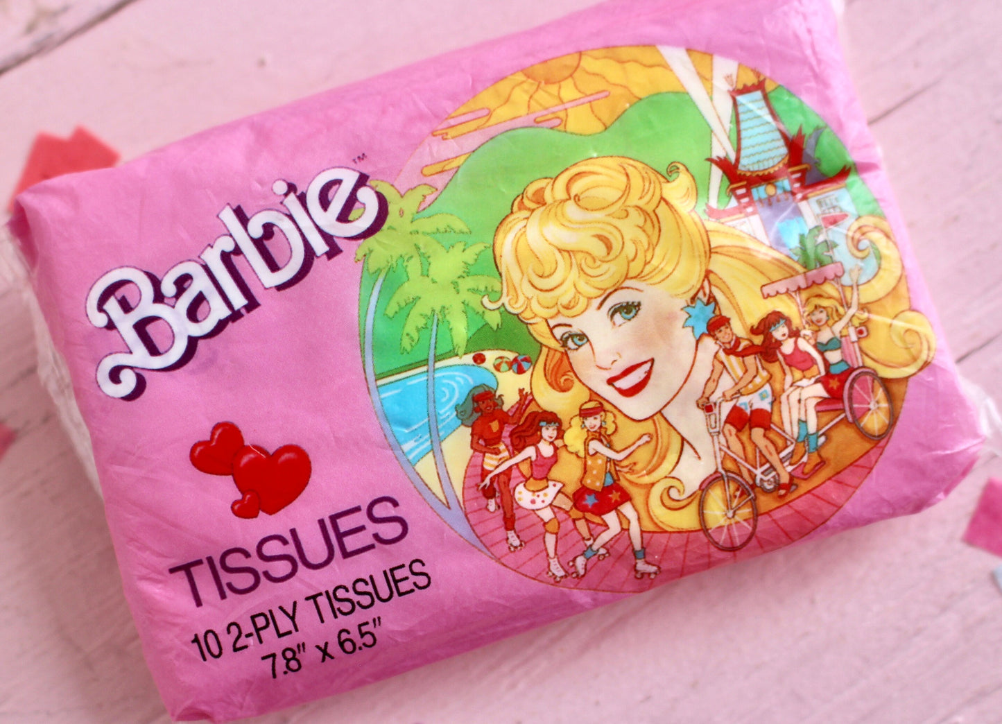 California Dream Barbie Travel Tissues, 80s Vintage Superstar Barbie Merchandise, Vintage 80s Barbie Tissues Bath Set