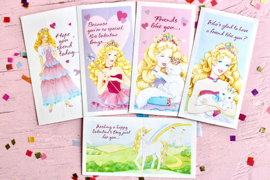 Princess Jewel Valentine Cards Set of 5, 90s Kids Princess Unicorn Rainbow Pastel Valentines, 1990s Kids Kawaii Vintage Classroom Valentines