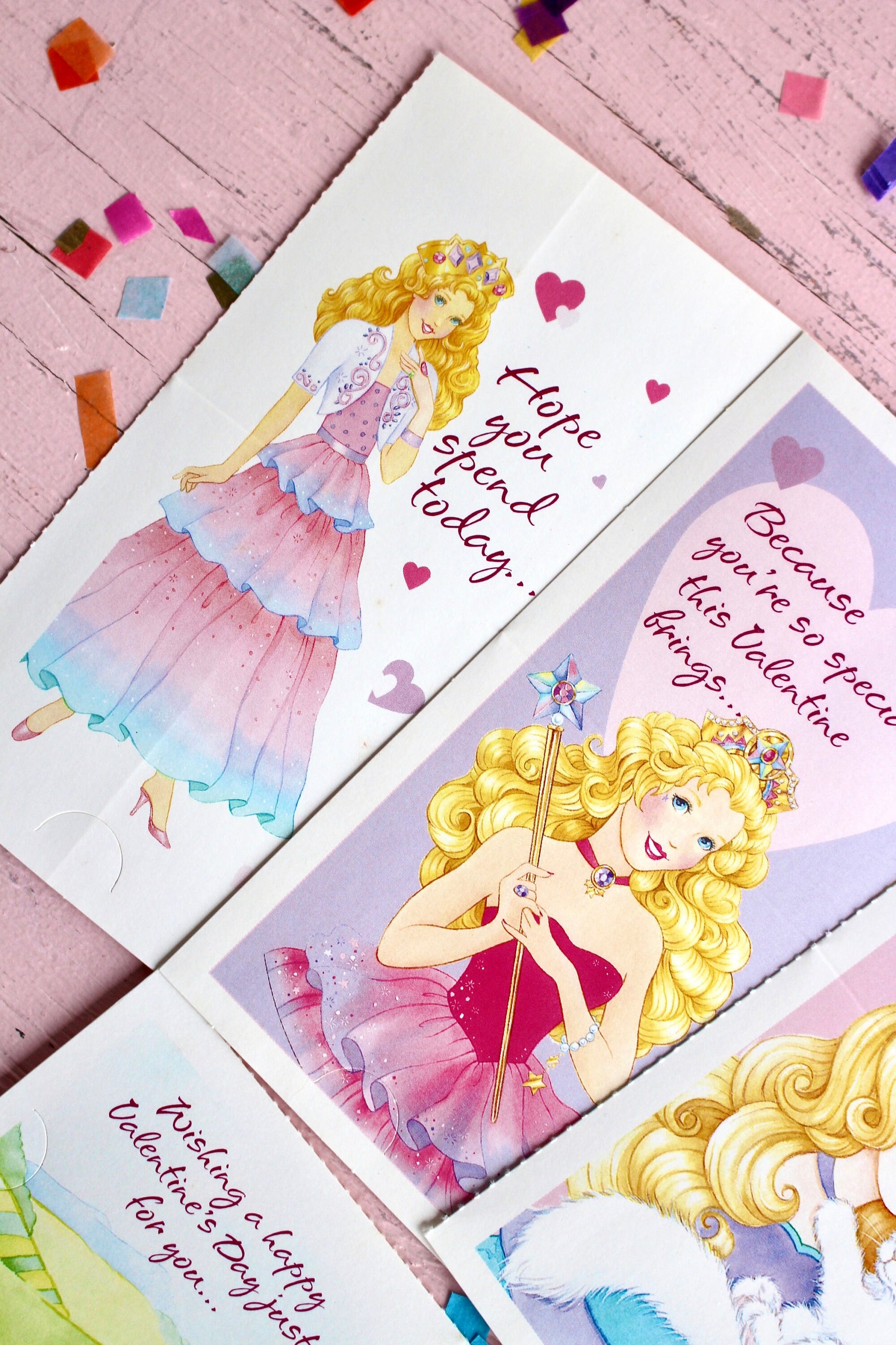 Princess Jewel Valentine Cards Set of 5, 90s Kids Princess Unicorn Rainbow Pastel Valentines, 1990s Kids Kawaii Vintage Classroom Valentines