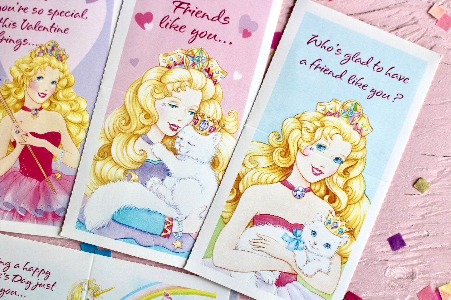 Princess Jewel Valentine Cards Set of 5, 90s Kids Princess Unicorn Rainbow Pastel Valentines, 1990s Kids Kawaii Vintage Classroom Valentines