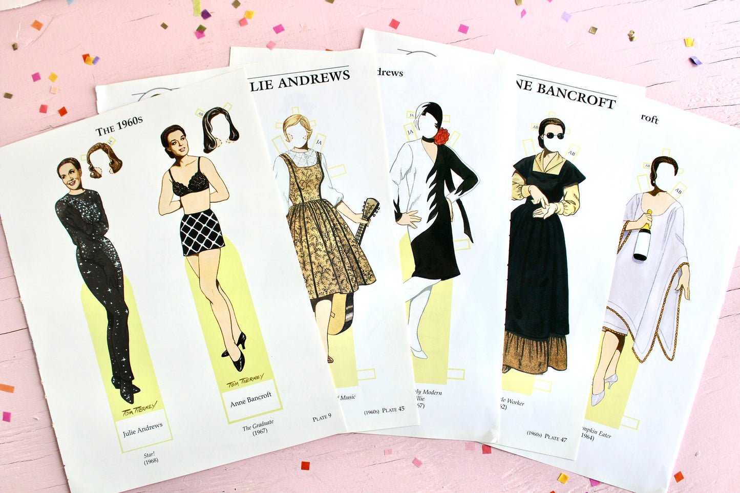 Hollywood Movie Star Paper Doll Set, Julie Andrews Anne Bancroft, 1960s Hollywood Fashion Paper Doll, Crafts Scrapbooking Journal Supplies