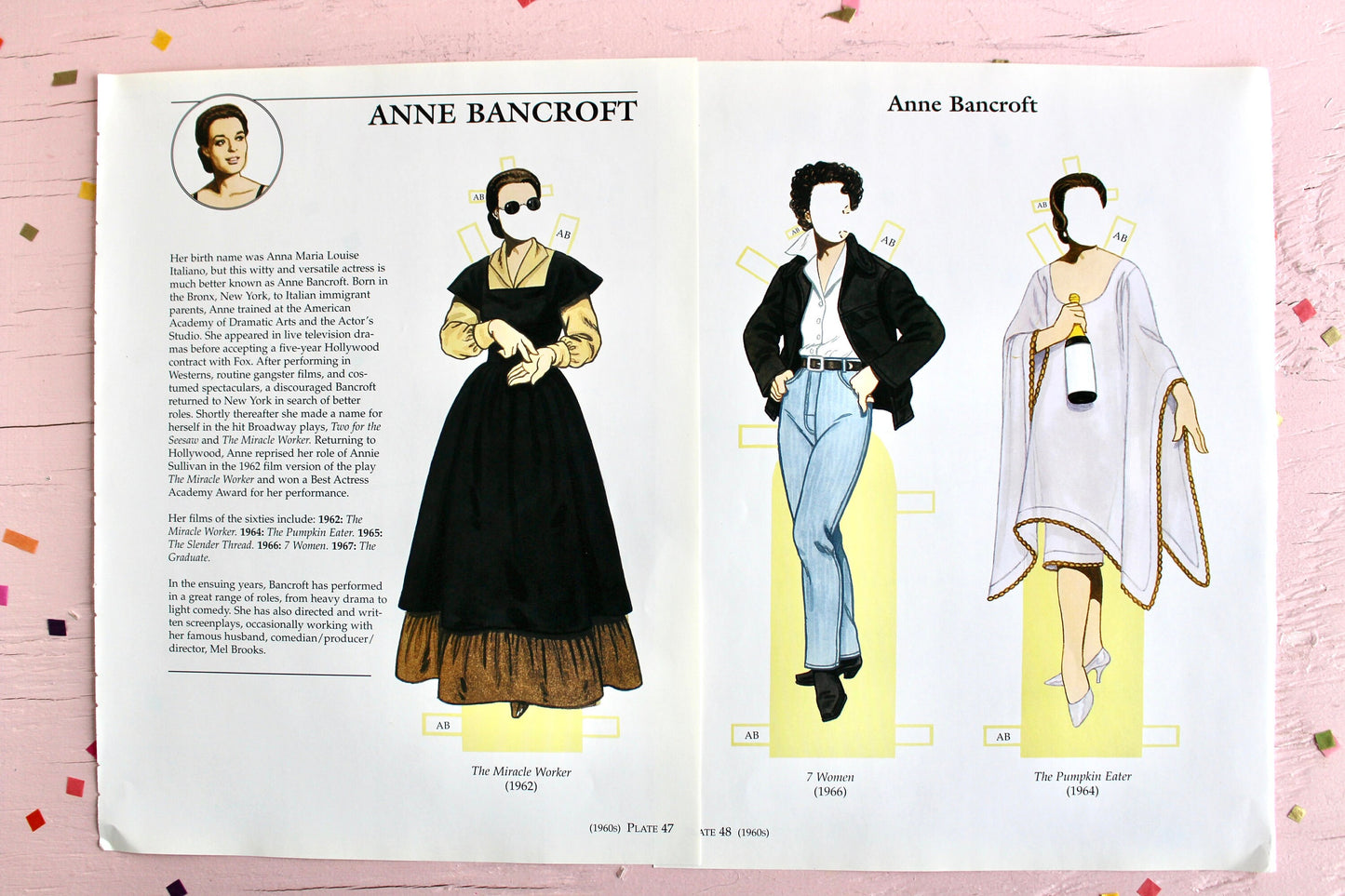 Hollywood Movie Star Paper Doll Set, Julie Andrews Anne Bancroft, 1960s Hollywood Fashion Paper Doll, Crafts Scrapbooking Journal Supplies