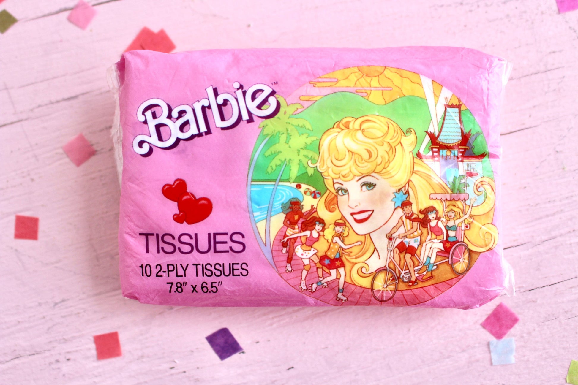 California Dream Barbie Travel Tissues, 80s Vintage Superstar Barbie Merchandise, Vintage 80s Barbie Tissues Bath Set