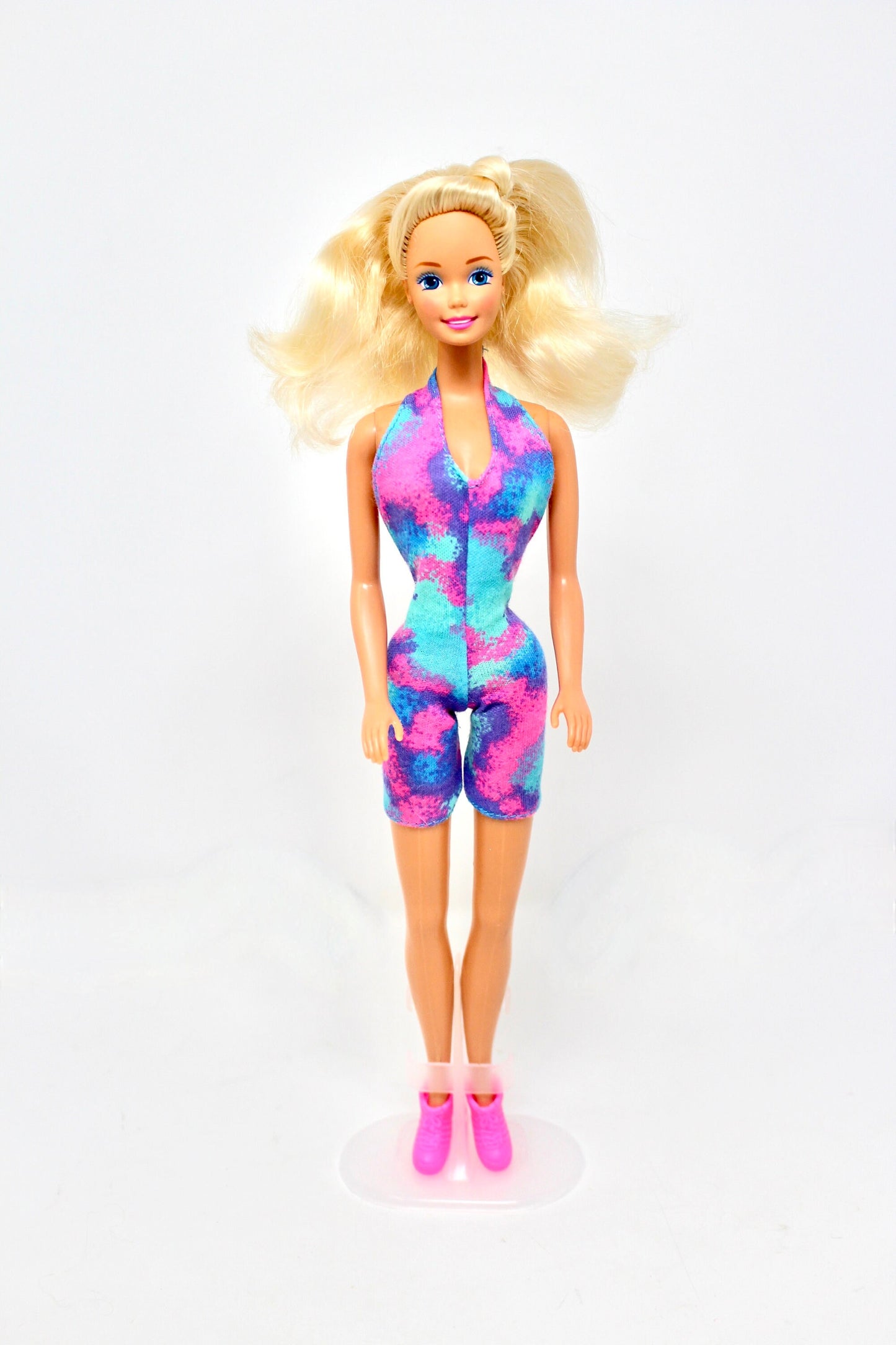 1991 Fashion Play Barbie Blonde Doll with Pink Purple Blue Bodysuit, Vintage 90s Barbie Fashion, Tye Dye Barbie Doll