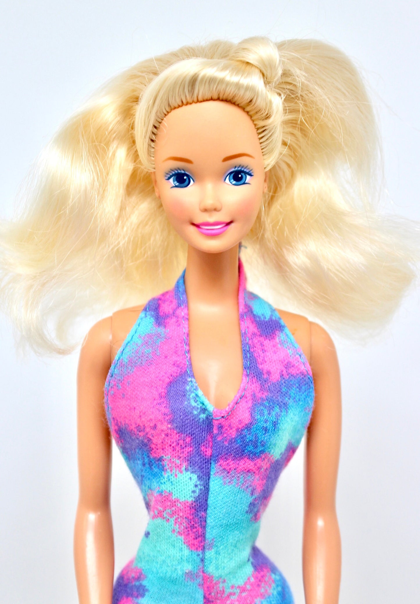 1991 Fashion Play Barbie Blonde Doll with Pink Purple Blue Bodysuit, Vintage 90s Barbie Fashion, Tye Dye Barbie Doll