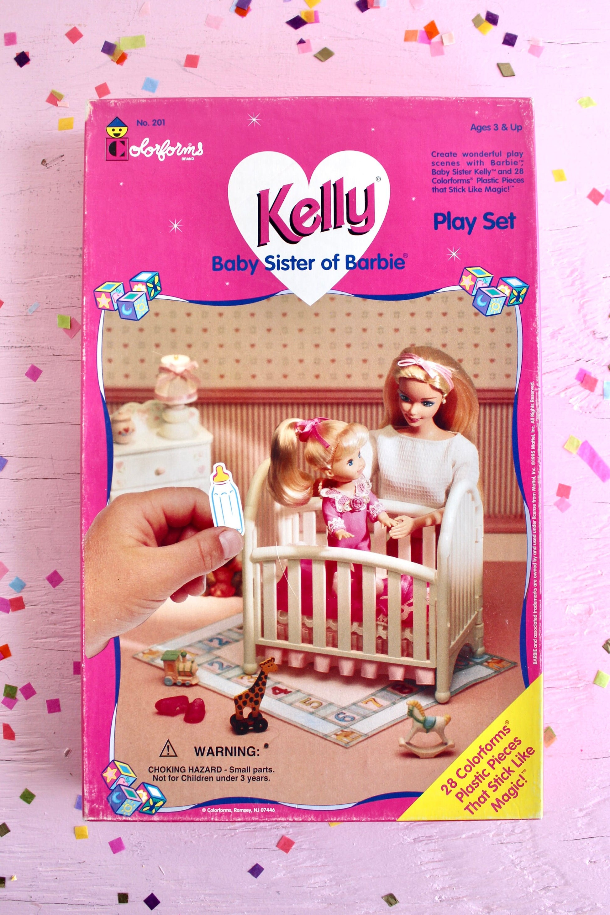 Kelly and Barbie Colorforms Play Set, Vintage 80s 90s Barbie Kids Vinyl Cling Activity Set, Little Sister Kelly Doll, Nursery Baby Play Set