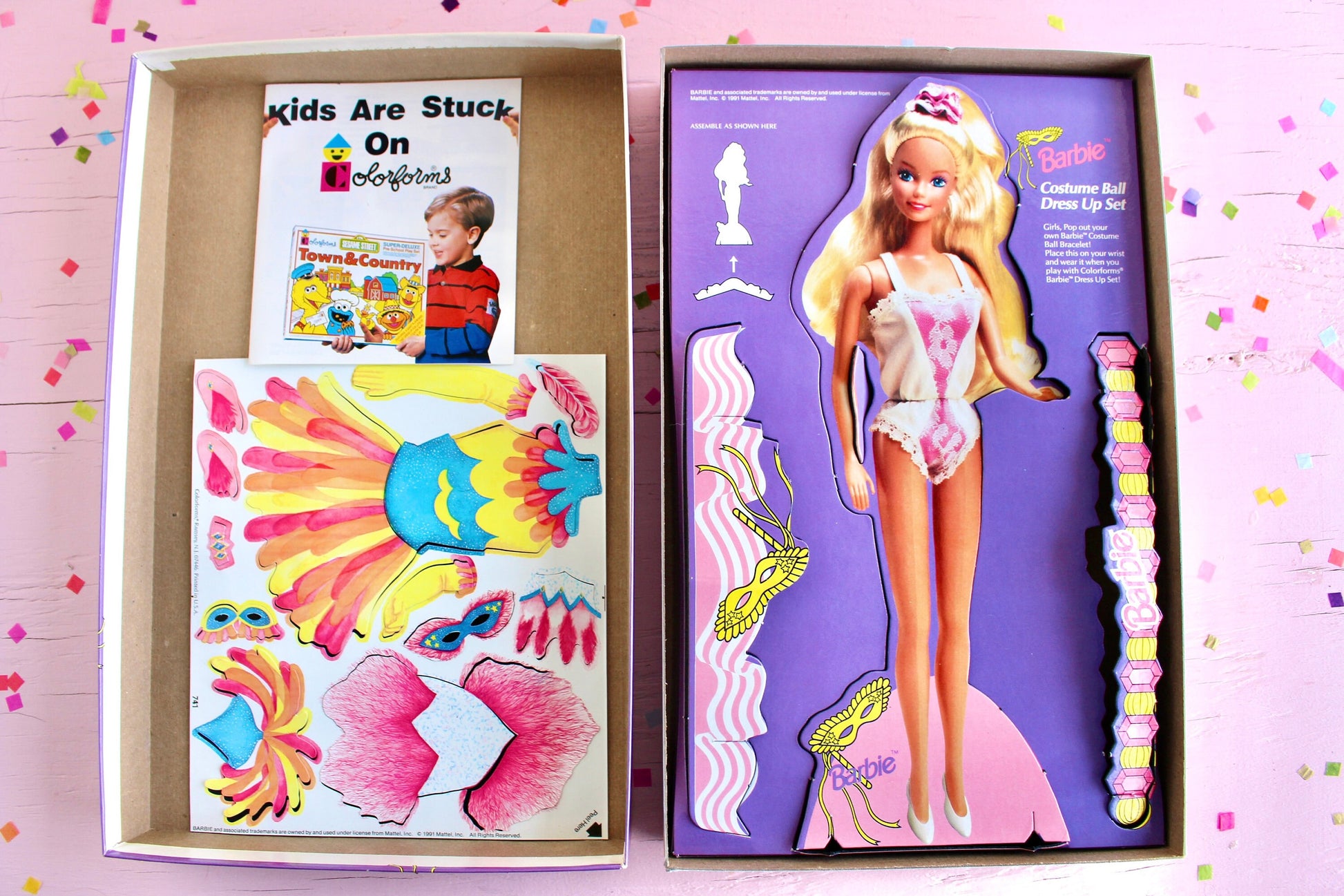 Costume Ball Barbie Colorforms Dress Up Play Set, Vintage 80s 90s Barbie Kids Vinyl Cling, Fashion Activity Set