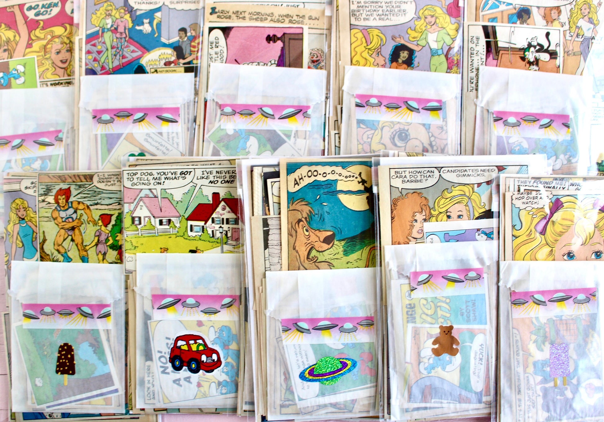 Comic Strip Art Pack, 30 pieces, 80s Care Bears Thundercats Get Along Gang Muppet Babies Barbie Fraggle Rock, Vintage Junk Journal Supplies