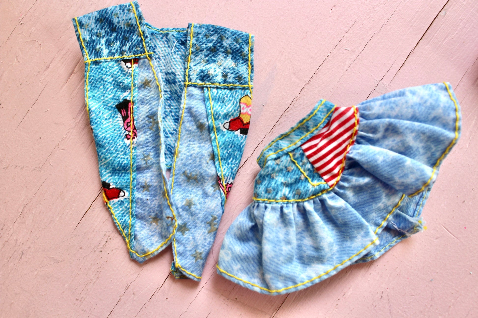 90s All American Barbie Fashion and Horse Accessories Set, Vintage Denim Vest Skirt Horse Saddle Set, 1990s Barbie Clothes Outfits