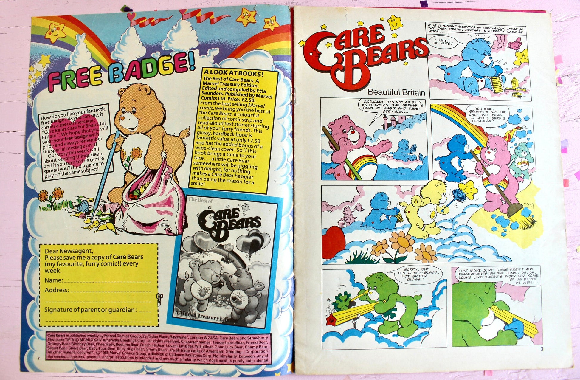 UK Share Care Bear Marvel Comic Book, 80s Vintage Care Bear Magazine, Earth Day Spring, Rare Strawberry Shortcake Comic