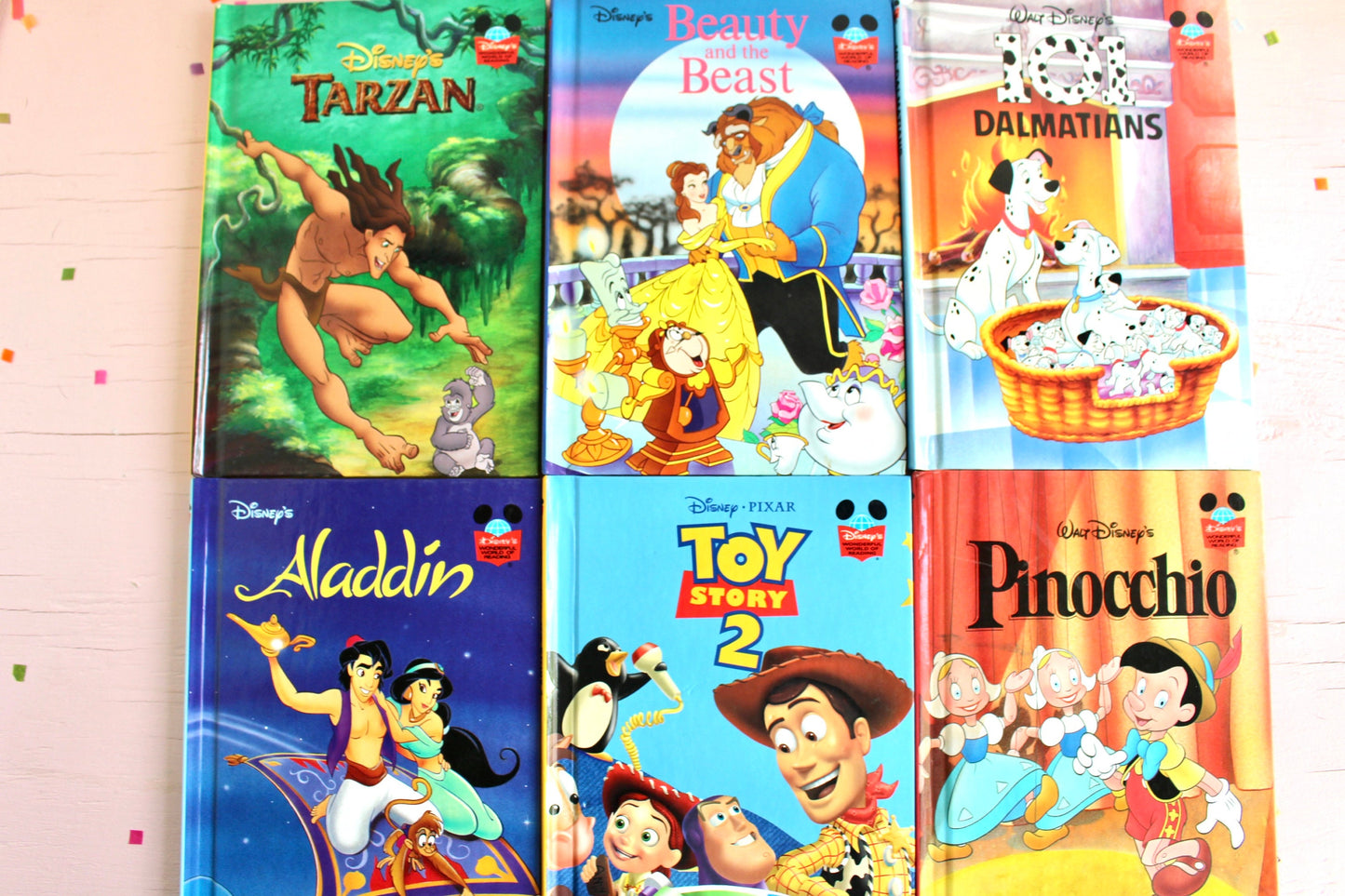 Vintage 1990s Disney Hardcover Books, Choose your Own, Tarzan, Beauty and Beast, Toy Story, 101 Dalmatians, Aladdin, Pinnochio