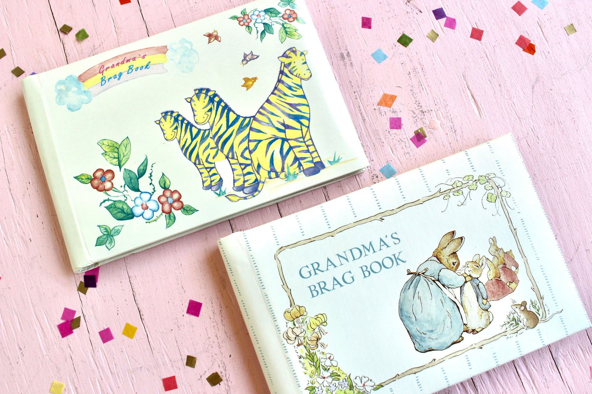 Grandma Brag Book Photo Album, Choose Your Own, Vintage 90s Memory Books, Retro Zebras Zoo, Beatrix Potter Bunny, Grandma Baby Shower Gift