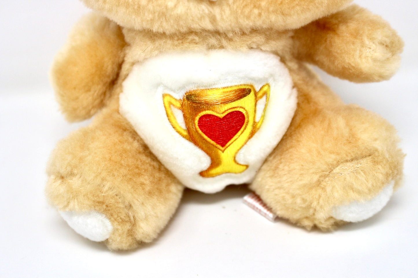 Mini Champ Care Bear Plush Stuffed Animal, Vintage 80s Kenner Tan Brown Trophy Cup Care Bear