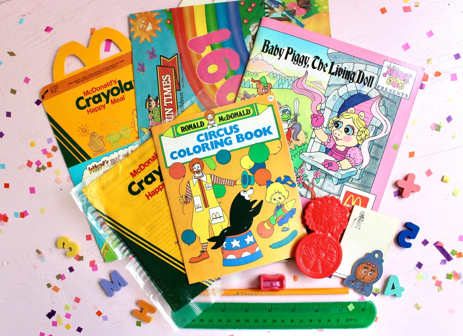 McDonalds Back to School Fun Pack, Vintage 80s Nostalgia Crayola Happy Meal Toy and Box Set, Lunchbox Pencil Eraser Ruler Magazine Books