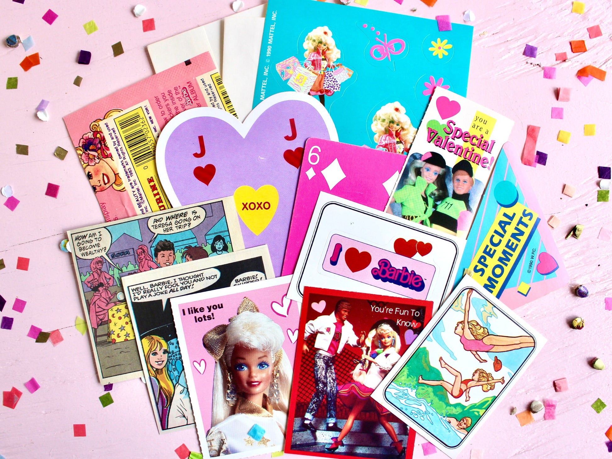 Barbie Paper Ephemera Craft Pack, Barbie Cards Stickers Comic Strips Valentines, 80s 90s Girl Scrapbook Journal Craft Supplies