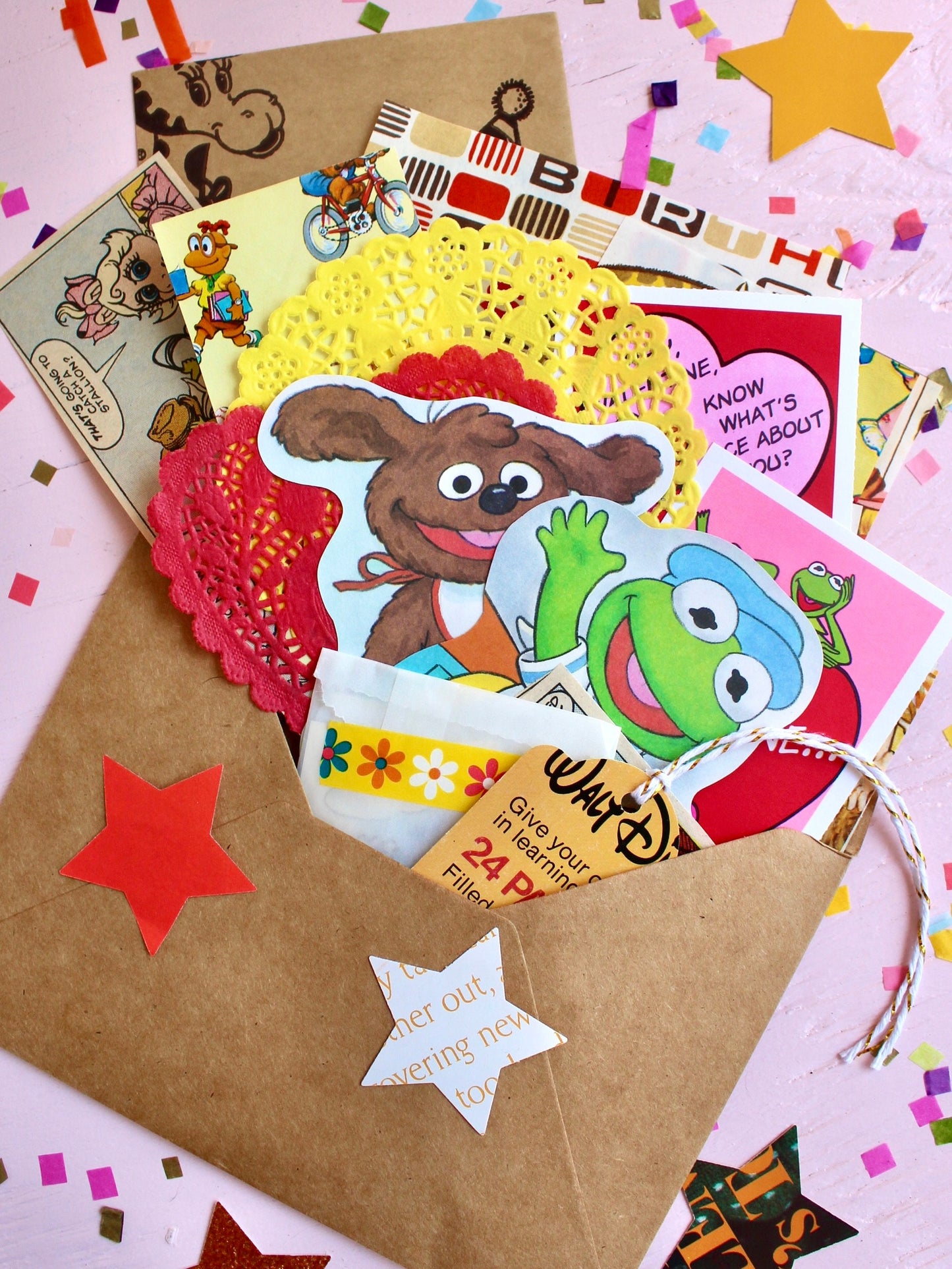 Muppet Babies Paper Ephemera Craft Pack, Vintage Muppets Cards Stickers Comic Strips Valentines, 80s Girl Scrapbook Journal Craft Supplies