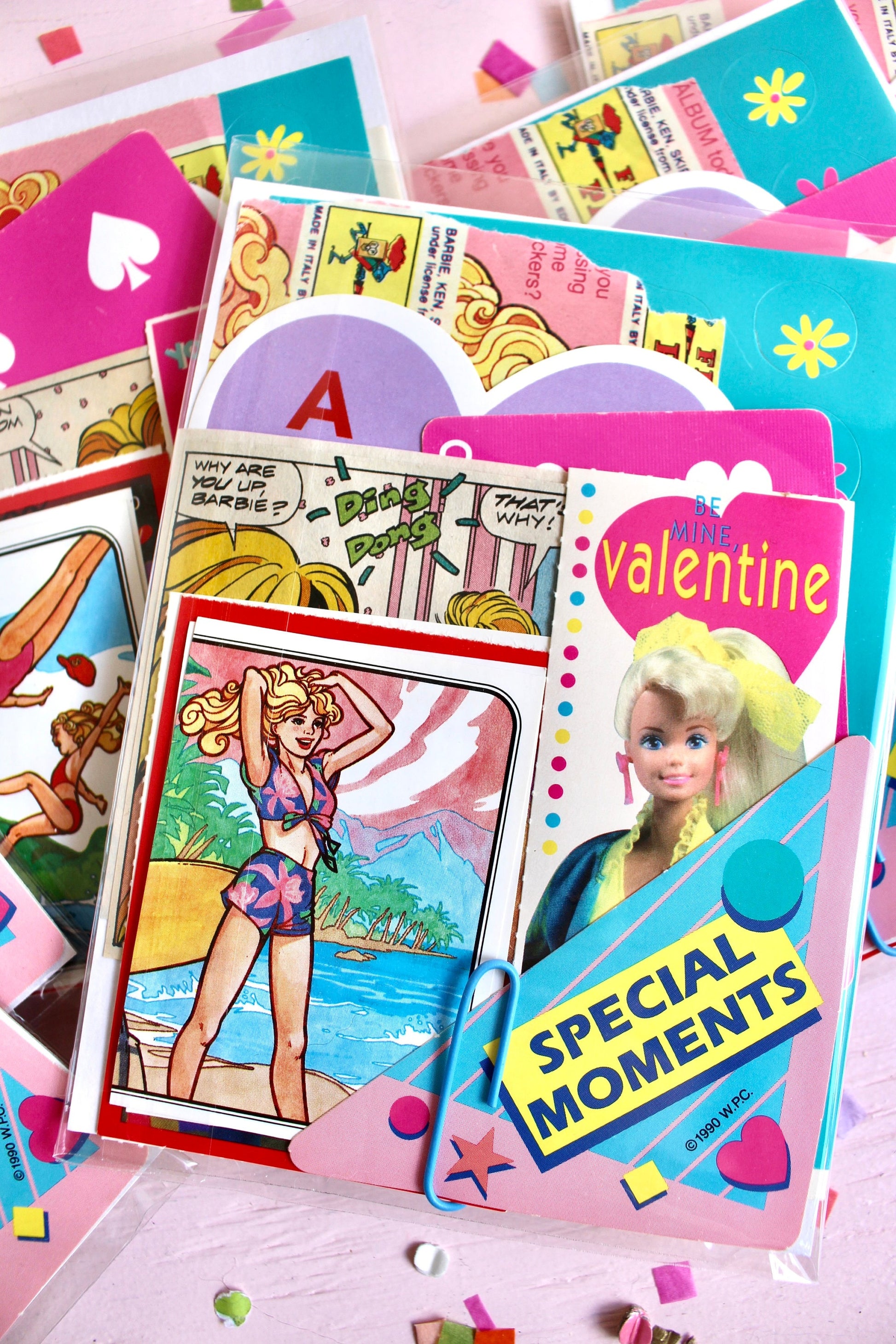 Barbie Paper Ephemera Craft Pack, Barbie Cards Stickers Comic Strips Valentines, 80s 90s Girl Scrapbook Journal Craft Supplies