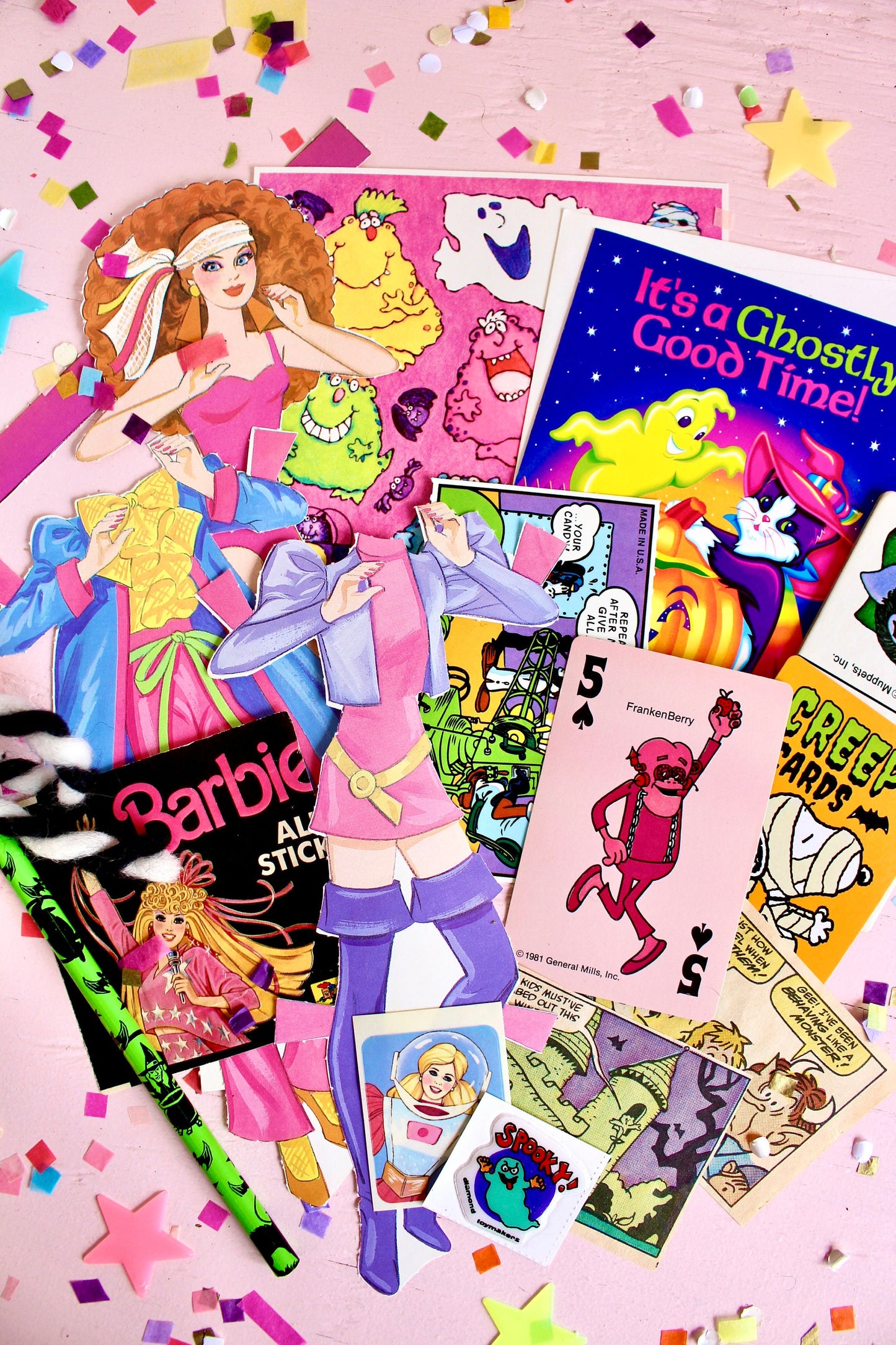 Rockin Barbie Halloween Party Pack, Barbie Rockers Paper Ephemera, Barbie Cards Stickers Paper Dolls, 80s 90s Girl Halloween Happy Mail