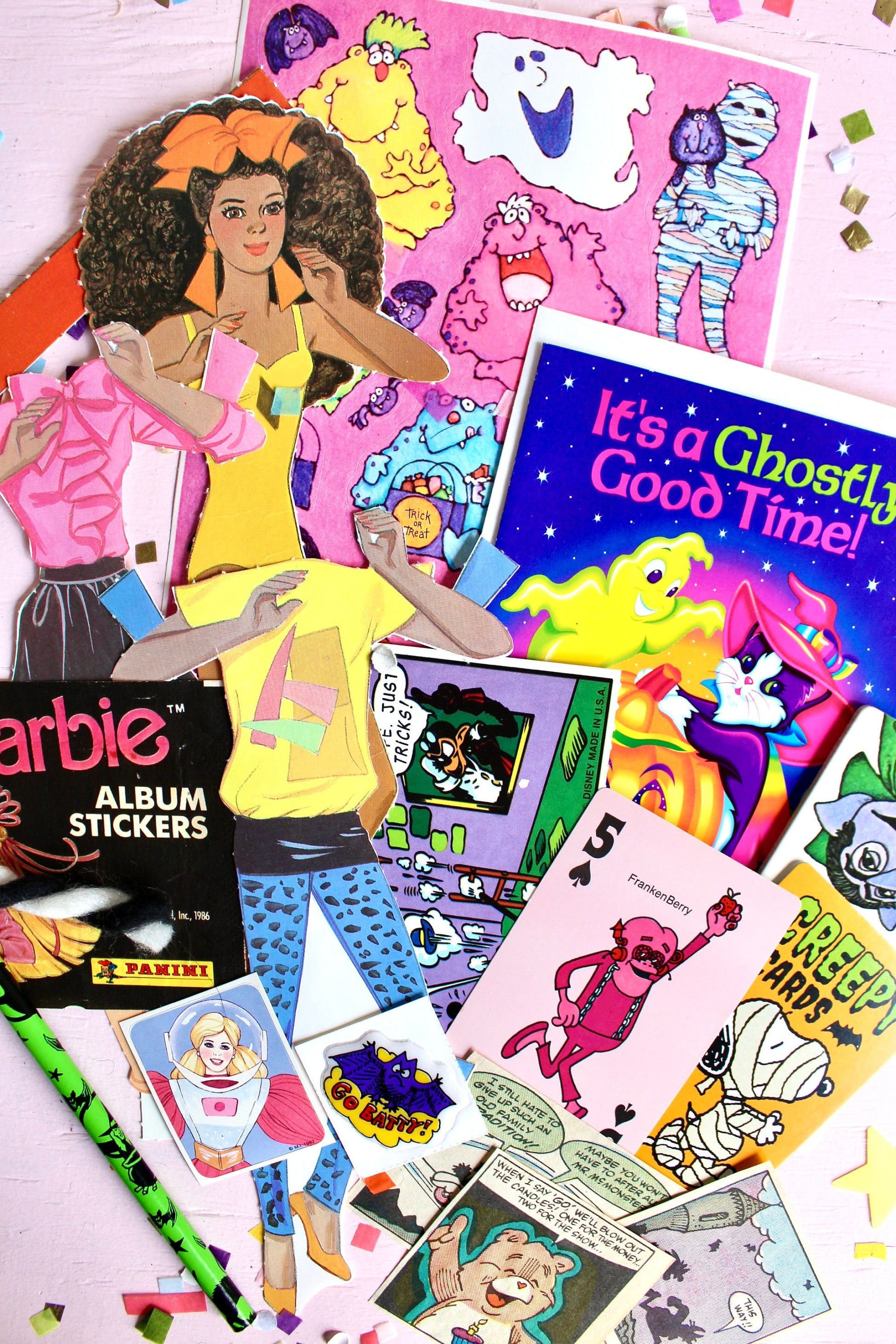 Rockin Barbie Halloween Party Pack, Barbie Rockers Paper Ephemera, Barbie Cards Stickers Paper Dolls, 80s 90s Girl Halloween Happy Mail