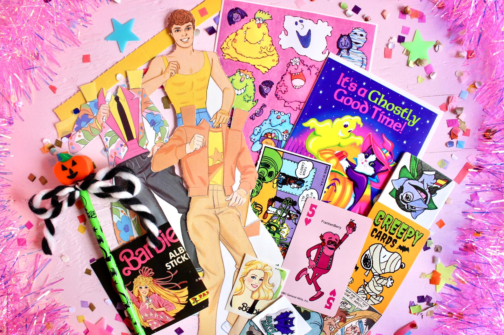 Rockin Barbie Halloween Party Pack, Barbie Rockers Paper Ephemera, Barbie Cards Stickers Paper Dolls, 80s 90s Girl Halloween Happy Mail