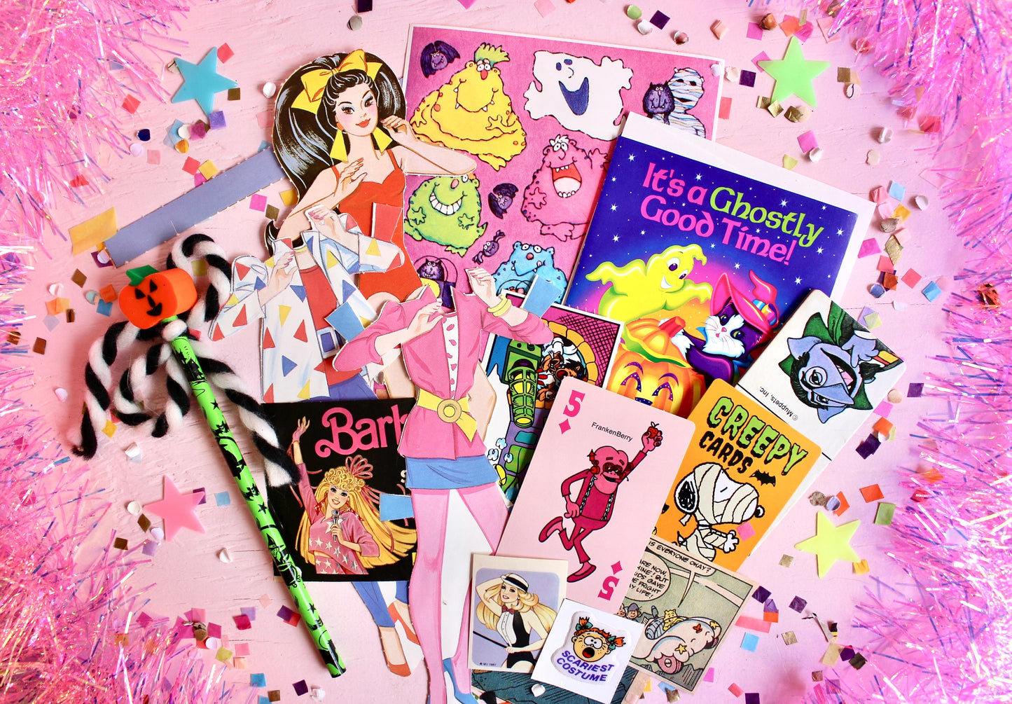 Rockin Barbie Halloween Party Pack, Barbie Rockers Paper Ephemera, Barbie Cards Stickers Paper Dolls, 80s 90s Girl Halloween Happy Mail