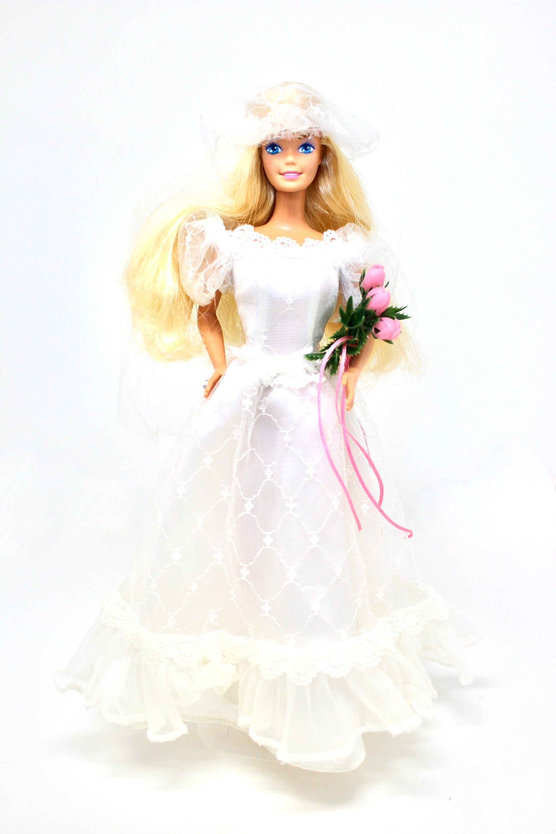 Wedding Barbie Doll, 80s 90s Barbie Wedding Gown, Vintage Barbie Bridal Clothes Accessories, 1990 Barbie Fashion Clothes Set