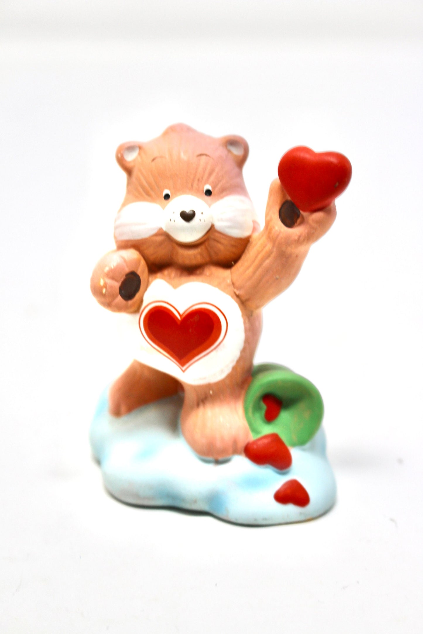 Tenderheart Care Bear Ceramic Figurine, Vintage 80s Care Bear Collectible Figure, Red Heart Brown Fur Care Bear Plush