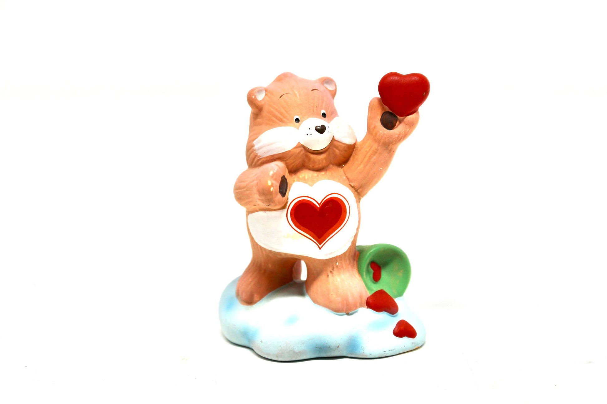 Tenderheart Care Bear Ceramic Figurine, Vintage 80s Care Bear Collectible Figure, Red Heart Brown Fur Care Bear Plush