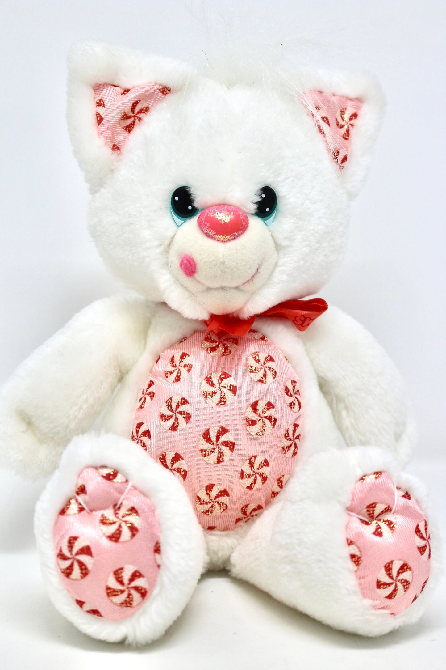 Yum Yums Peppermint Kitty Cat Plush, Vintage Kenner Christmas White Pink Red Yum Yums Stuffed Animal, Retro Sweets Themed Collectible Toy