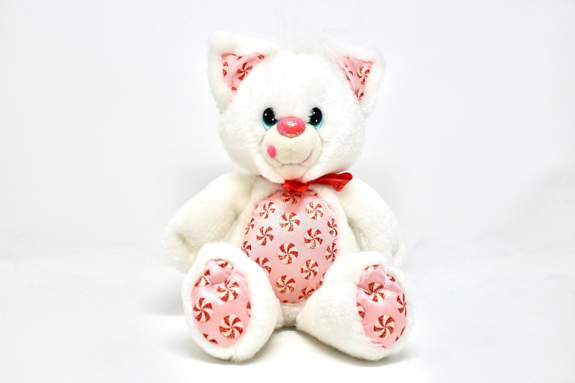 Yum Yums Peppermint Kitty Cat Plush, Vintage Kenner Christmas White Pink Red Yum Yums Stuffed Animal, Retro Sweets Themed Collectible Toy