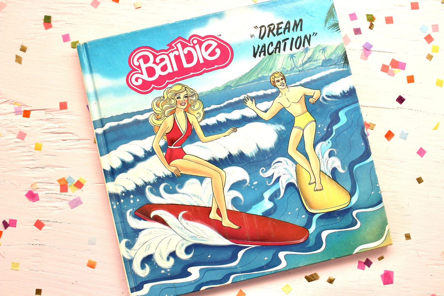 Barbie Dream Vacation Book, 1980s Superstar Era Barbie Hardcover Book, Beach Hawaiian Island Fun Barbie Themed Book, Barbie Beach Theme Gift